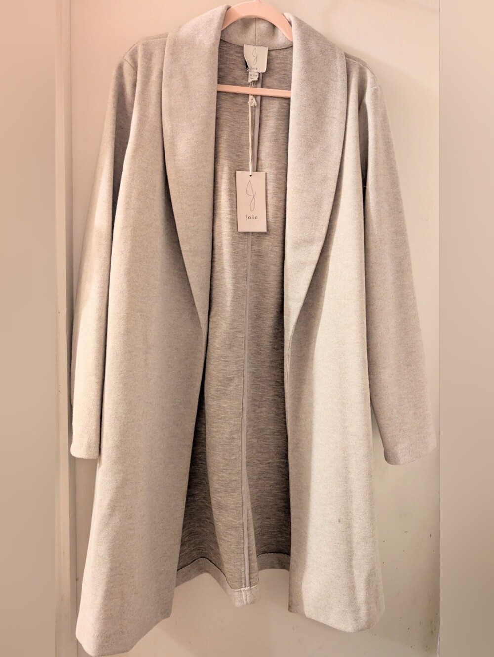 NWT Joie Cream Beige Long Coat Collared Open Front Duster Jacket Size XL